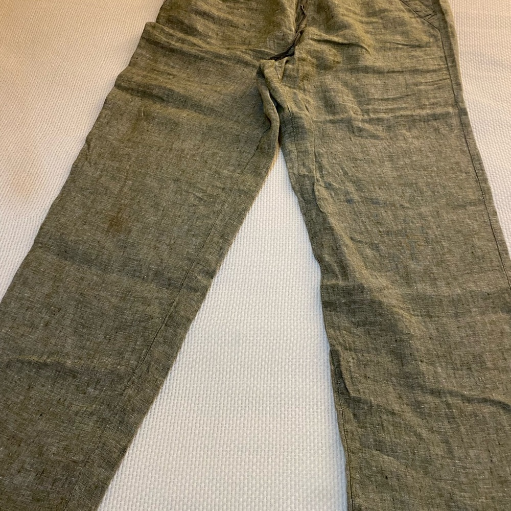Olive Green 100% Linen Pants